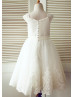Cap Sleeves Ivory Lace Tulle Wedding Flower Girl Dress